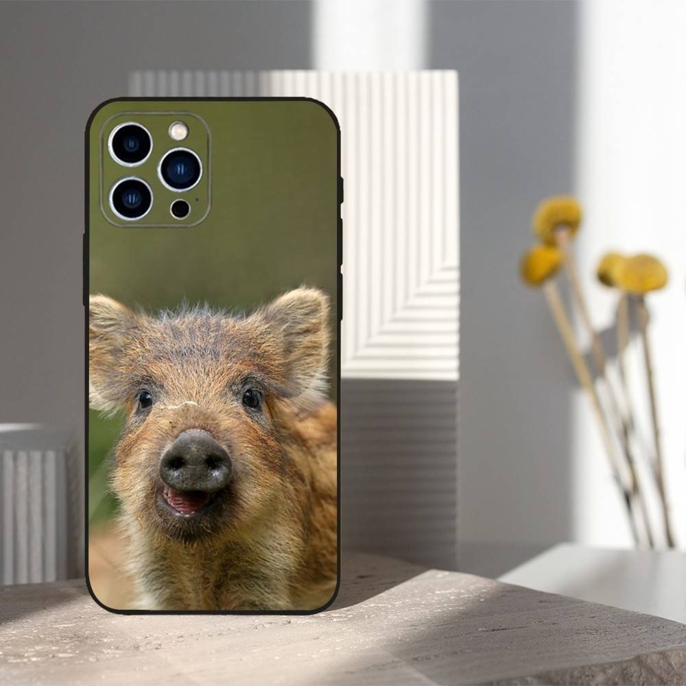 Cute Wild Boar Animal For iPhone 8,7,11,12,15,14,13,16,17,Plus,Pro Max,XS,X,XR,SE,Mini,Soft Silicone Black Case