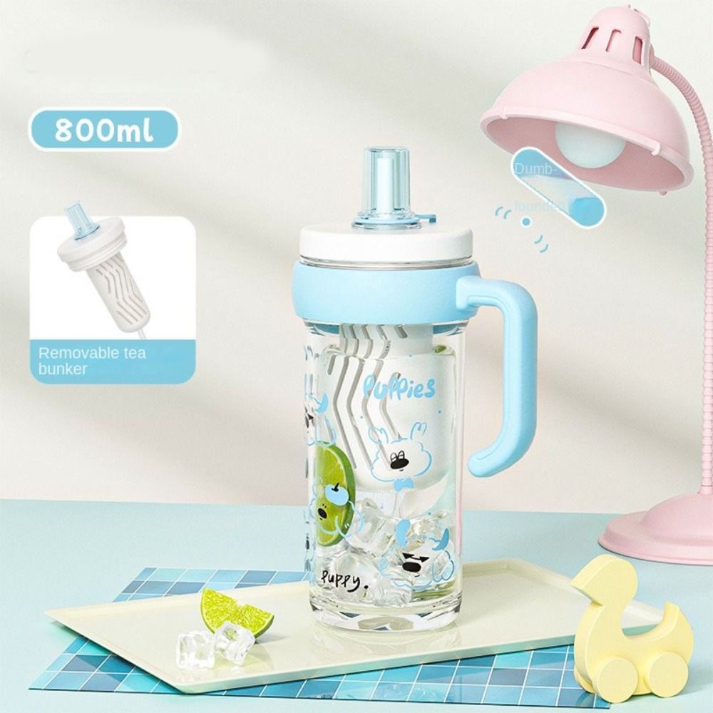 With Straw Plastic Water Bottle Large Capacity Sport Bottle Clear Cartoon Water Cup Outdoor Sport