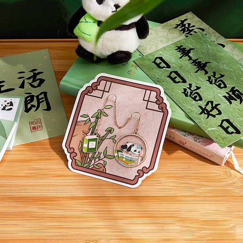 Chinese Style Panda Bookmark Tassel Pendant Retro Book Clip Metal Pagination Mark Student Gift Stationery School Office Supplies