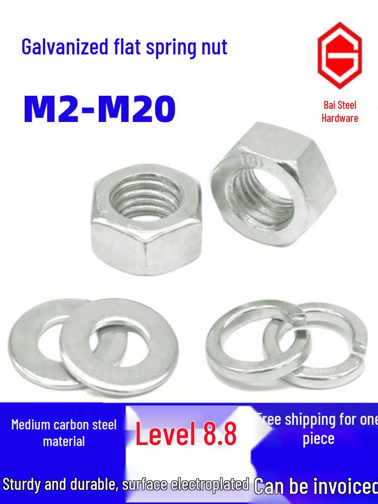 Grade 8.8 Hex Nut & Washer Set: Galvanized Flat, Spring, and Spacer Washers M3-M30 M27 - 2 Sets
