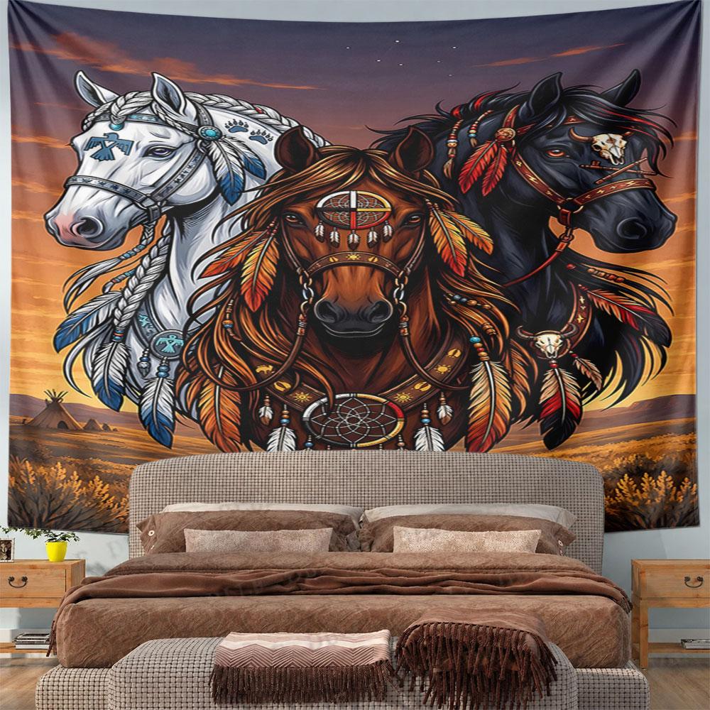 "Tribal Horses with Dreamcatcher Design" Pattern Wall Hanging Tapestry Decorative Tapestry Home Decor for Bedroom and Living Room
