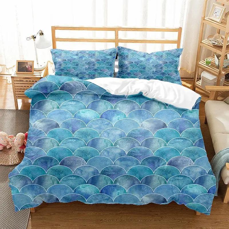 Comforter Mermaid Fish Scales Magical Colorful Seamless Pattern With Fish Scale Net Print Bedding Set Microfiber