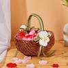 Fashionable Small Wicker Flower Girl Baskets with Pearls Detailing and Ribbon for Wedding Decoration and Candy Storage