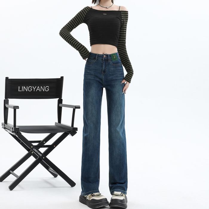 Narrow Version Straight Jeans Women's Spring High Waist Thin Pipe Pants Women's Spring Straight Pants Women's Spring Small