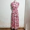 Summer Casual Floral Print Sleeveless Backless High Waist A-Line Half High Neck Ankle-Length Dresses Women Spring