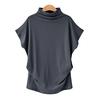 Large Size Women's Half High Collar Bat Sleeve Top Solid Color Polyester Cotton Loose Short Sleeve T-shirt Female