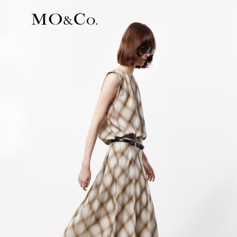 MO&Co. Silk Blend Gradient Plaid A-line Top