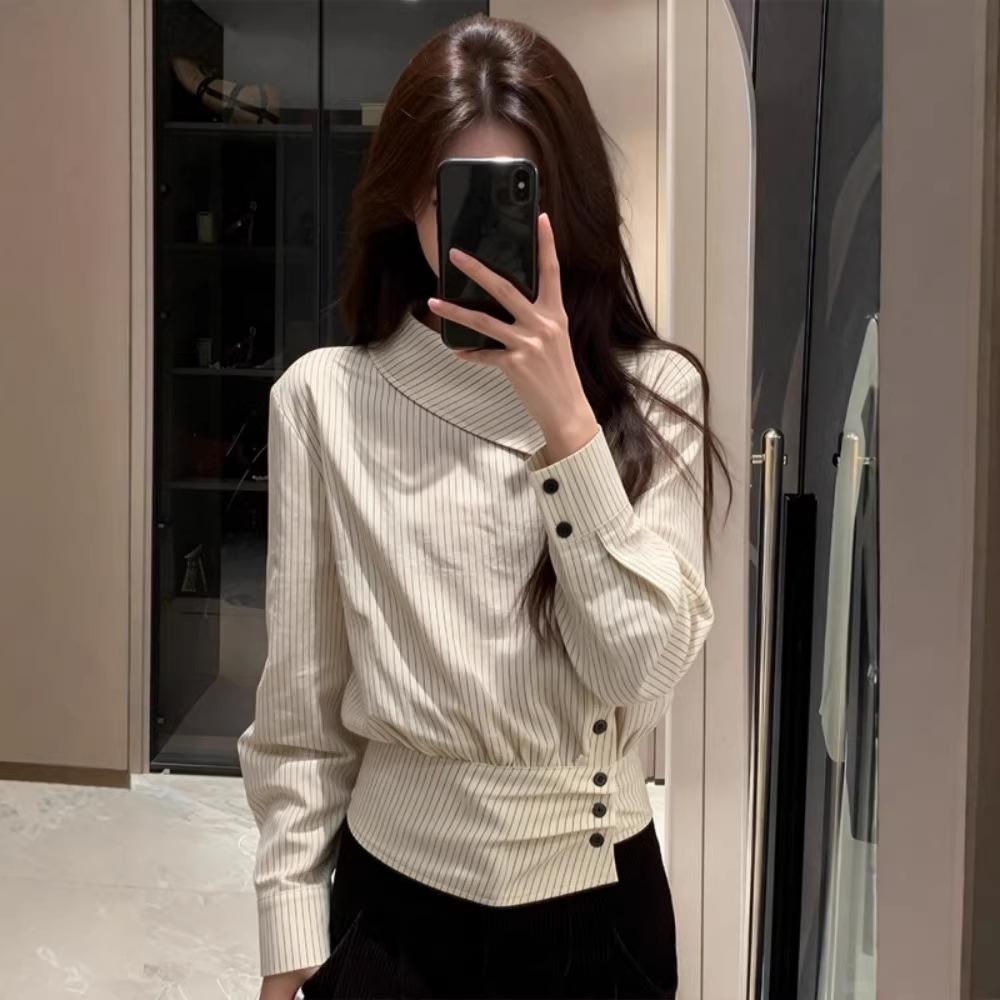 Trendy Korean Striped Versatile Women s Shirt - Stylish & Unique Top XL