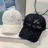 Korean Style Rhinestone Baseball Cap: Floral Lace Mesh Hat with Sun Protection
