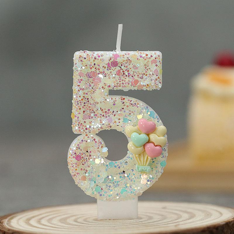 Single Number Birthday Candle 0-9 Glitter Design Cake Decoration for Children Baking Party Supplies