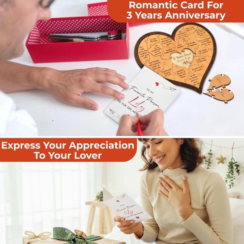 Customizable Wood Heart Puzzle Desktop Decors for 1Year/3rd Year Anniversary Room Decors and Memory Gift for Him or Her