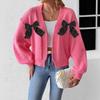 New Autumn and Winter Women's Cardigan with Ribbon Bow Splicing Personality Loose Versatile Sweater Jacket