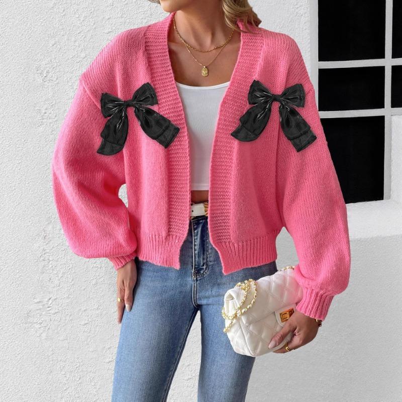 New Autumn and Winter Women's Cardigan with Ribbon Bow Splicing Personality Loose Versatile Sweater Jacket