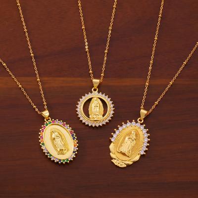 Nuovi gioielli Accessori religiosi da donna intarsiati con zirconi colorati Vergine Maria Ciondolo in rame Collana personalizzata