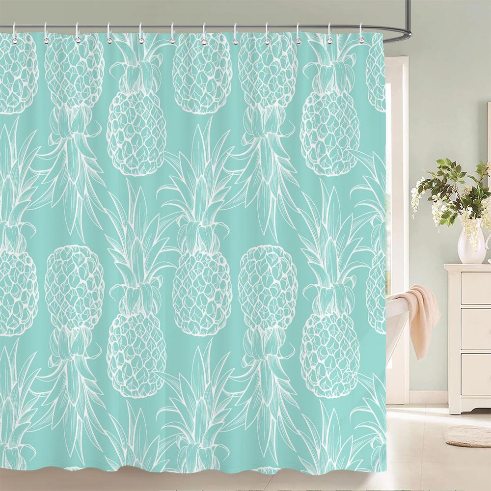 Summer Fruits Shower Curtain Cute Liner Peach Lemon Pineapple Orange Print Bath Curtain With Hooks Waterproof For Bathtub Decor