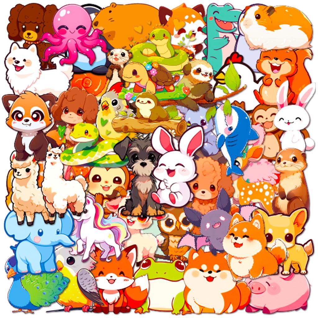 50 Mini Animal Stickers Q Version Animal Doodle Stickers Cartoon Cute Student Children Handbook Material Stickers