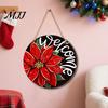 Waterproof Holiday Porch Sign Christmas Hanging Sign, Round Wooden Welcome Cute Dog Gingerbread Front Door Man for Wall Decor