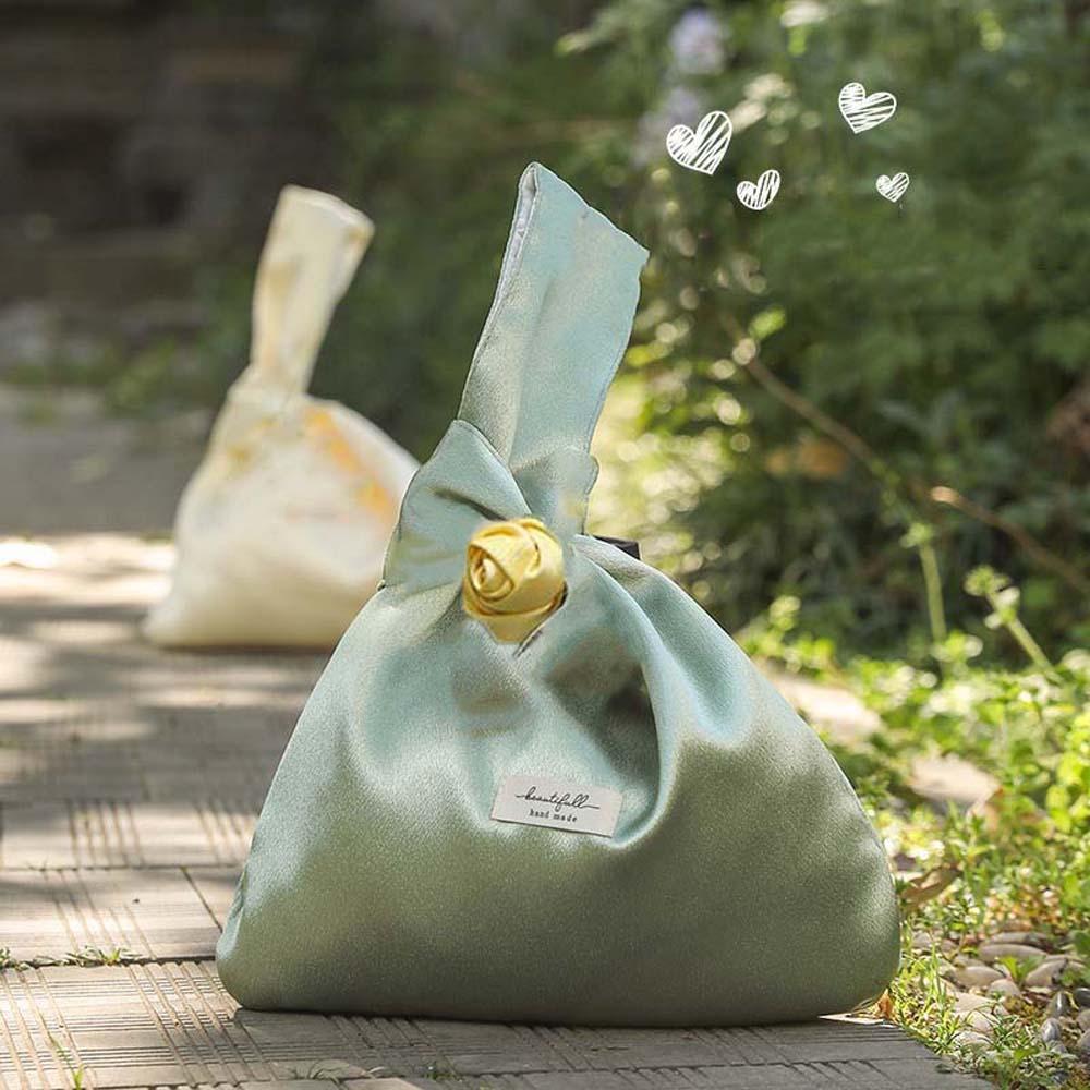 Satinros Handväska Elegant Handväska Hanfu-tillbehör Presentpåse för Godis Brud