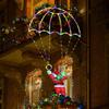 Christmas Decorations Lights Outdoor 2.8ft USB LED Christmas Parachute Light with Santa Claus for Roof Eave Balcony Garden Decor