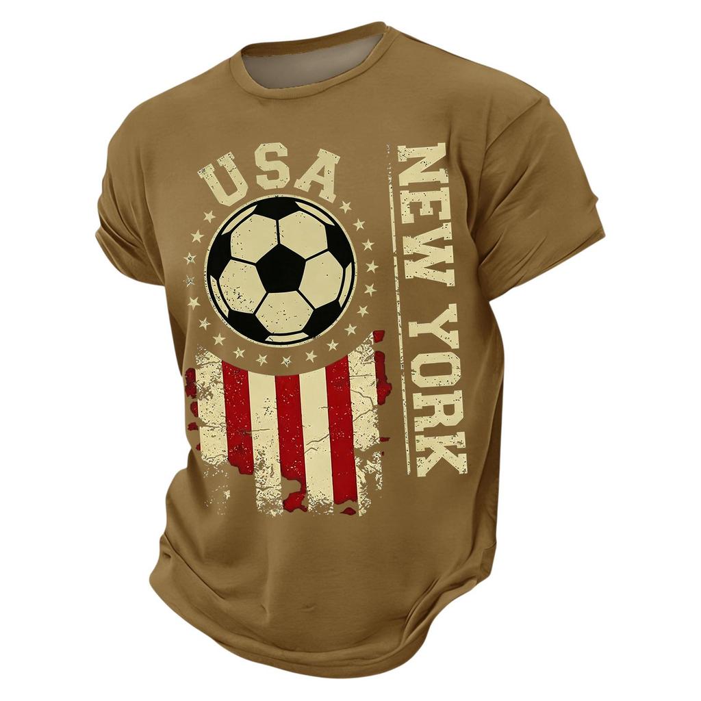 USA Soccer Graphic Tee Crew Neck Short Sleeve Casual T Shirt for Men with Distressed Print Design