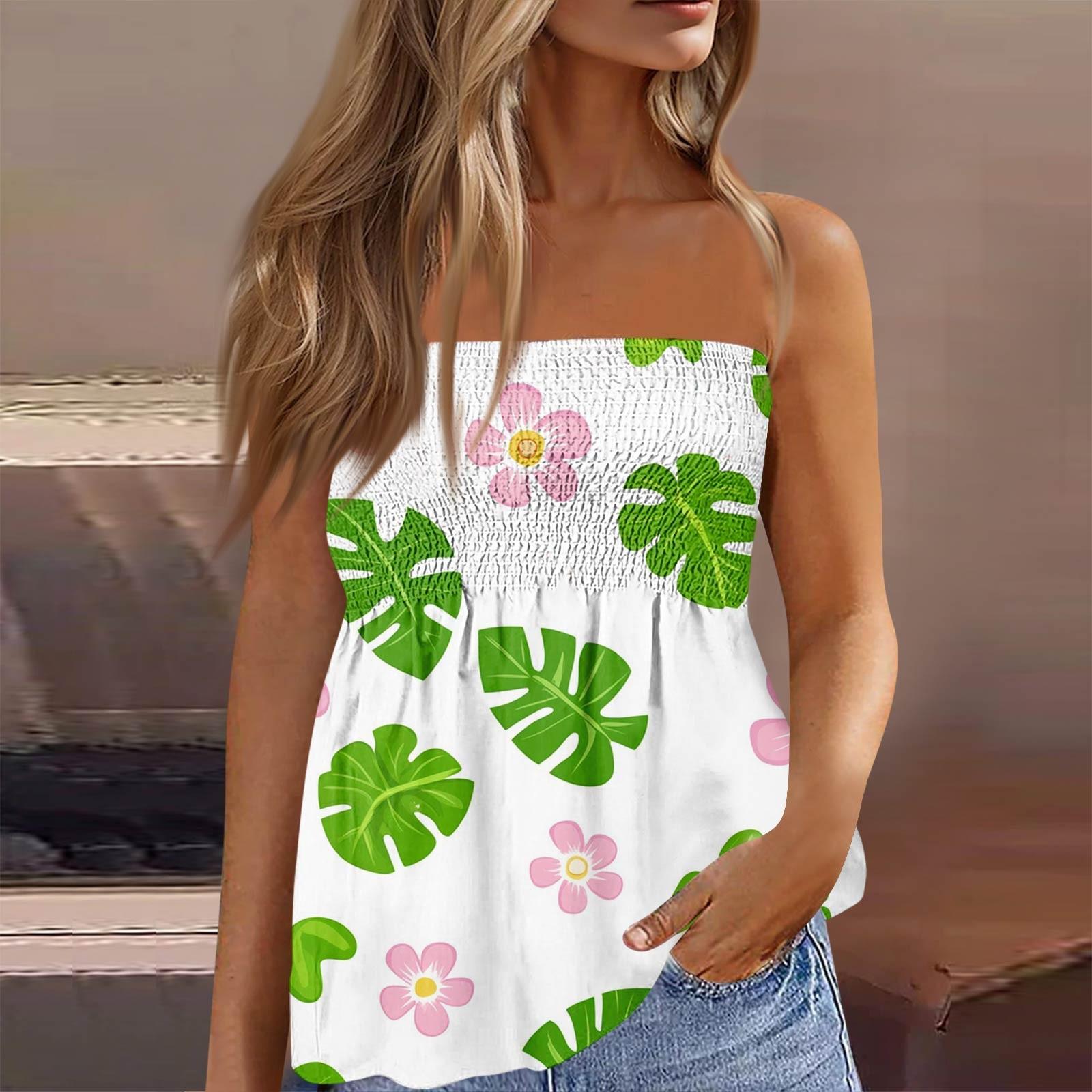 

Летние топы-трубы для женщин, милая сексуальная футболка без рукавов с открытыми плечами и цветочным принтом XXL белый
