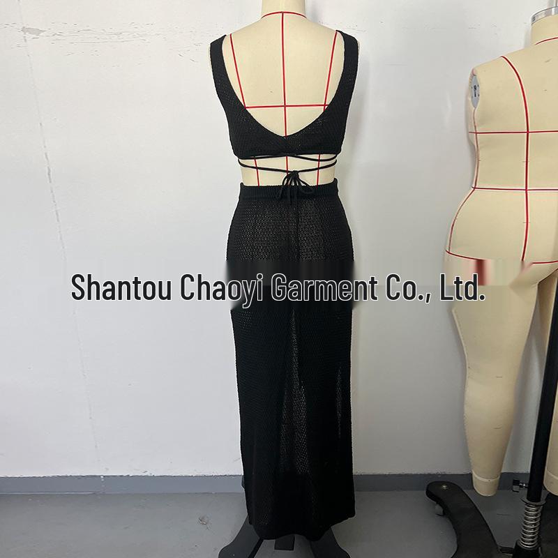 Boho Chic Asymmetrisches Kleid mit Rückenbindung und Schlitz & Strand-Cover-Up-Set mit Sonnenschutz