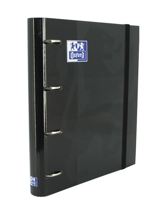 Oxford Classeur A4+ Dos 35mm 4 Anneaux en D Couverture Carte Noir avec 100 Feuilles Simples Petits Carreaux