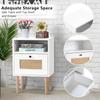 Modern Bedside Table with Rattan Drawer, Bed Side Table with Storage Shelf & Solid Wood Feet, End Table