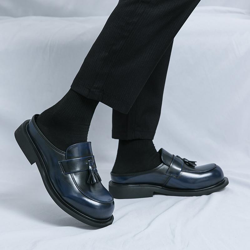 Fashion New Men's Black Blue Tassels Half Slippers Driving Shoes Male Casual Mules Moccasins Breathable Loafers Zapatos Hombre