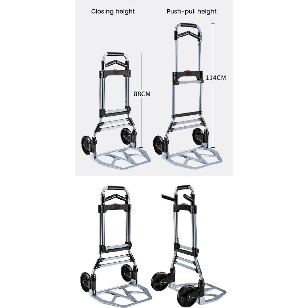Folding Aluminum Hand Truck Dolly Cart 150KG Capacity Heavy Duty Two-Wheeled TPR Wheels Industrial Cargo Handling Storage