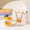 Orange Ceramic Water Cup with Lid - Cute Office Souvenir or Birthday Gift for Home Use