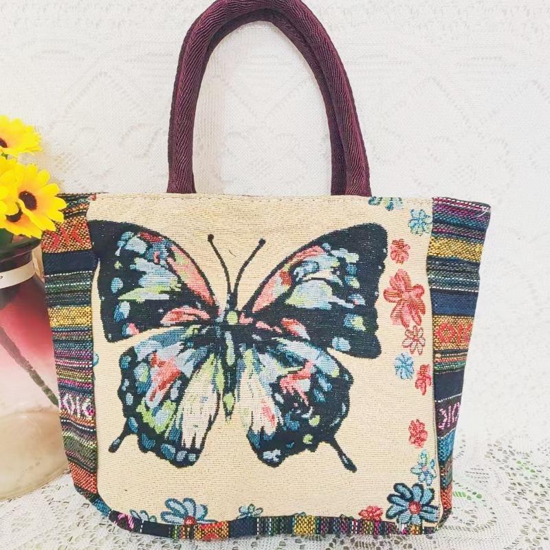 Canvas bag, women's large-capacity double-sided embroidered animal handbag, mommy bag, go shopping, handbag