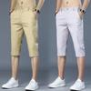 Men's Cotton Casual Pants Summer Thin Loose Straight Cropped Trousers Multi-Pocket