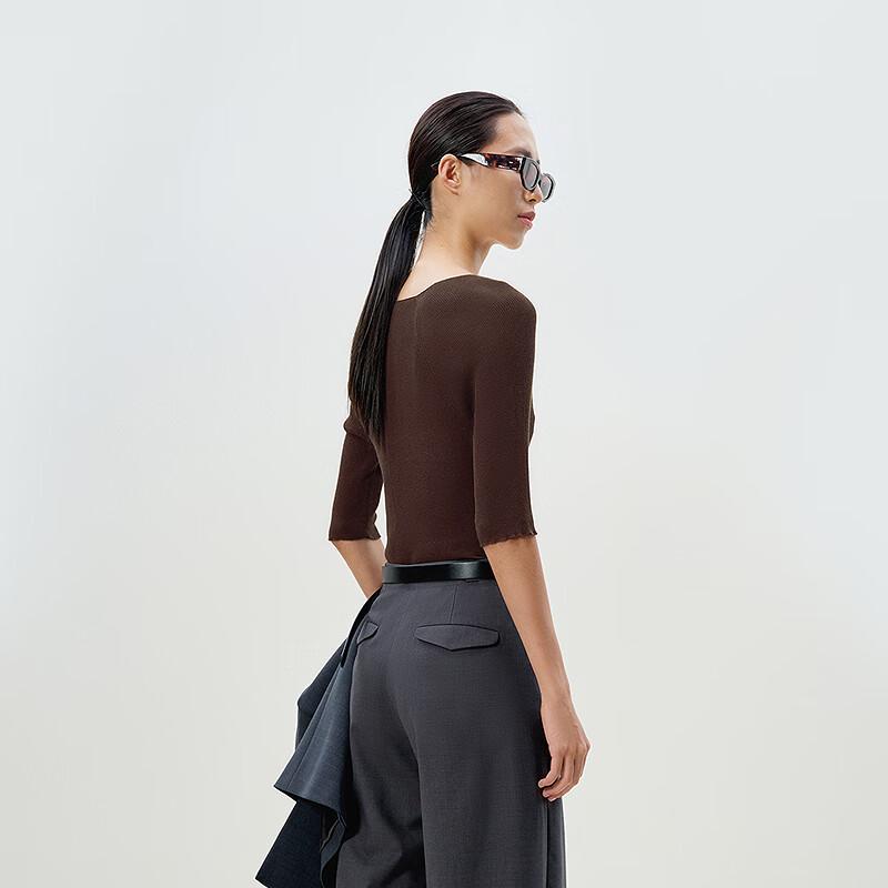 LESS 2025 Spring Slim Fit Cotton Blend V-Neck Short Sleeve Pullover Sweater