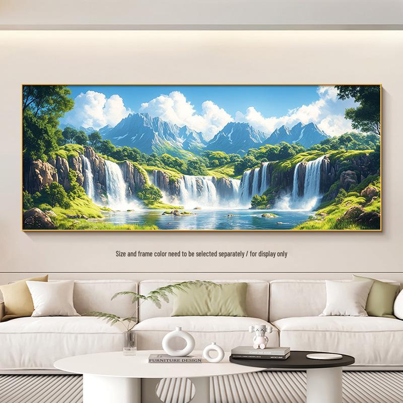 Mountain Landscape Decorative Wall Hanging: Flowing Water Wealth for Living Room or Office