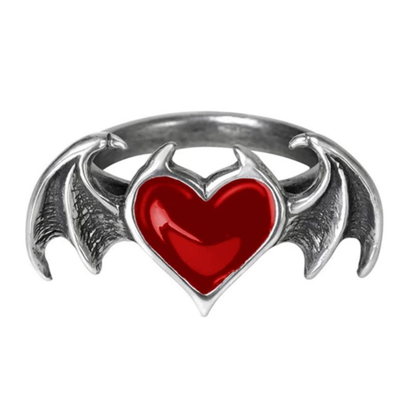 Gothic for Soul Ring Black Red Heart Demon Wing Ring High Polish Finger Ring Wedding Band Cocktail Party Promise Ring