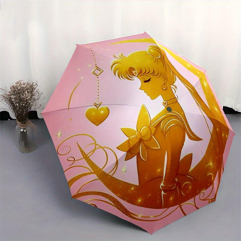 1pc Golden Sailor Moon Auto-Folding Umbrella: Portable 3-Fold Design with Iron Frame, Perfect for Fans, Travelers, and Daily Use - Ideal Gift for