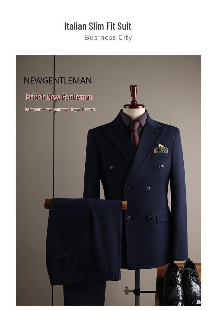 Men's High-End Slim-Fit Suit Set: Business Formal, Groomsman, Wedding Groom's Wear, Wrinkle-Resistant Jacket