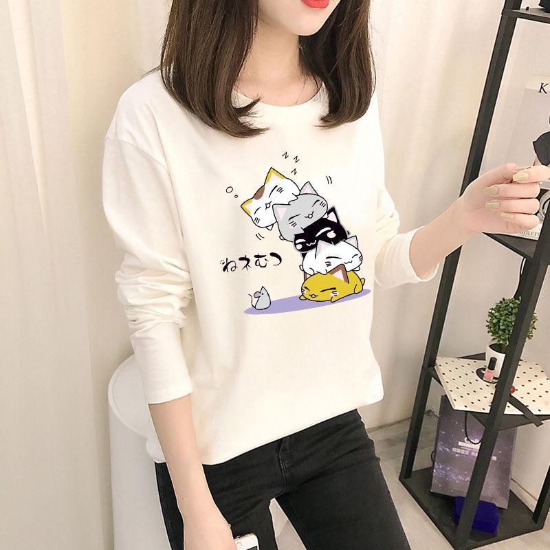 Autumn Korean Cartoon Bottoming Tops - Women's Long-Sleeved T-Shirts In Solid Colors