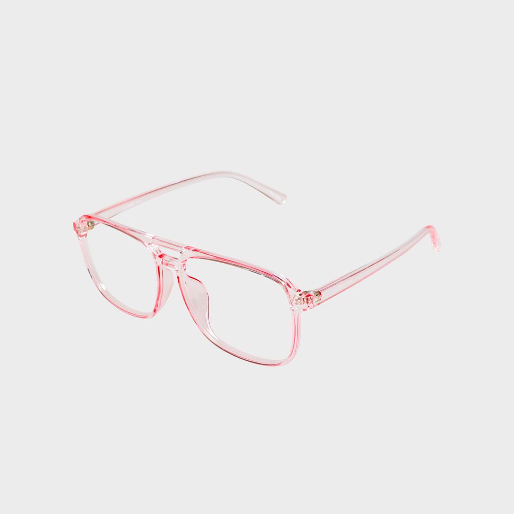 Ilsamsaemem Retro Two-Bridge See-Through Pink Horn-Rimmed Frames Blue Light Blocking Lenses