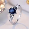 Simple Fashion Blue Water Drop Zircon Bat Finger Rings for Women Silver Color Party Jewelry Holiday Gifts