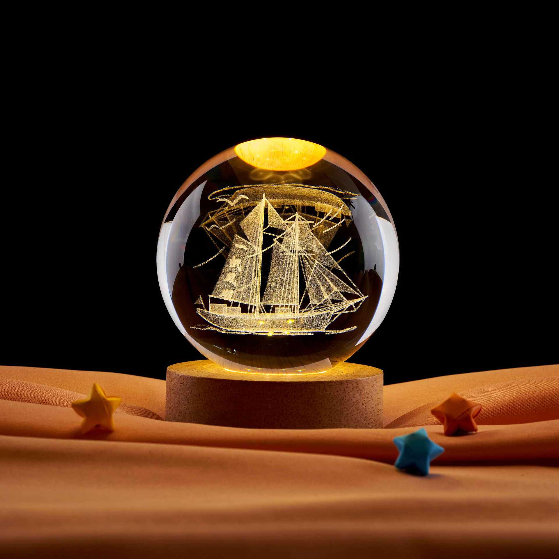 Glowing Crystal Ball 3D Engraved Night Light - Creative Gift & Ornament