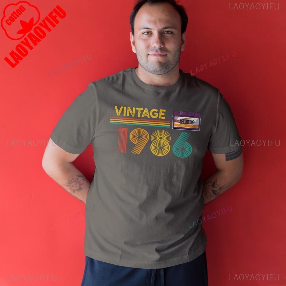 Vintage 1986 40th Birthday Mens TShirt Retro Cassette Graphic Tees Oneck Streetwear Classic Pattern High Quality Cotton Tees