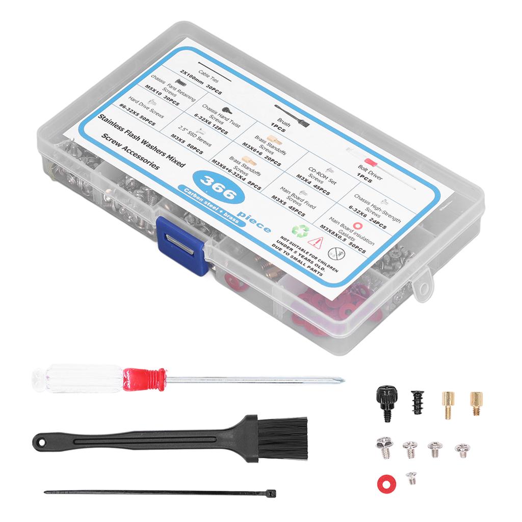 366 Pcs Computer Screw Set Motherboard Standoffs Screw Kit with Screwdriver Brush