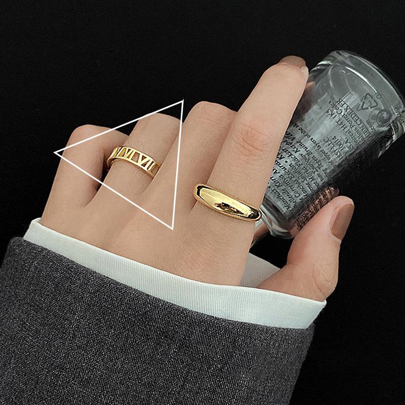 Korean Style Retro Three-Piece Adjustable Ring Set for Women - Fashionable Plain Band, Index Finger, and Open Rings - Trendy Student Hand Jewelry