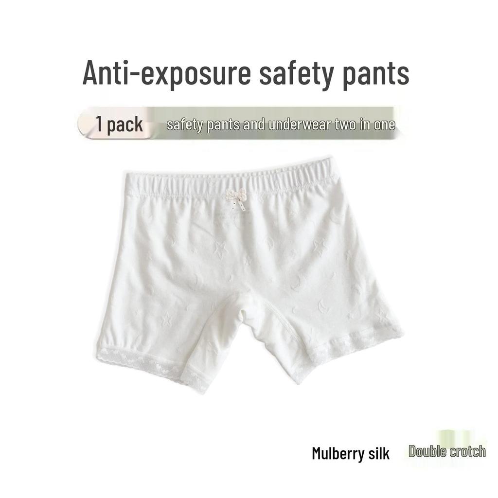 Girls' 2-in-1 Safety Shorts: Class A Antibacterial, Breathable Summer Underwear, Anti-Exposure Base Layer.