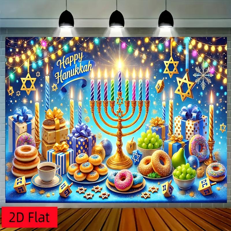 Hanukkah Festival Tapestry, Traditional Menorah And Star Design, Jewish Holiday Wall Art For Party And Home Celebration Decor