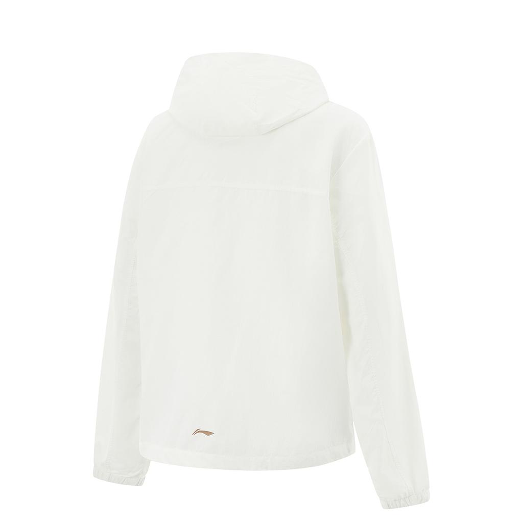 Li Ning Leaf Ruffle Sports Casual Minimalist Solid Color Hooded Zipper Loose Windbreaker Women Outerwear Off-White AFDV448-7