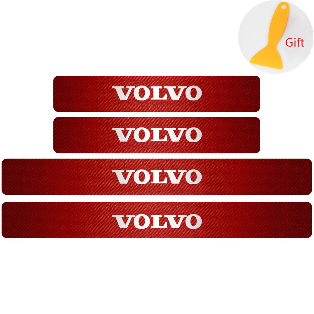 4PCS Car Styling Carbon Fiber Car Door Sill Protected Stickers Auto Emblem Decals For Volvo RDESIGN T6 AWD S40 S60 XC60 XC90 V60