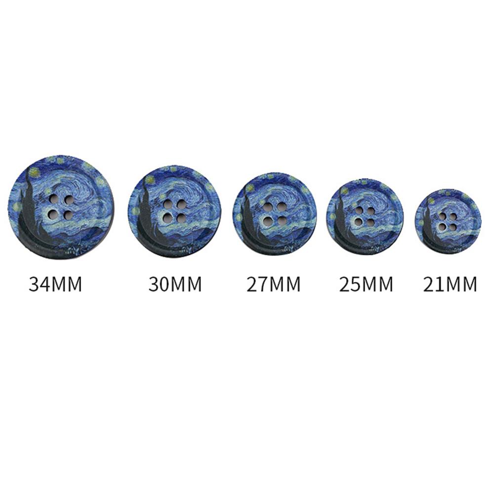 Resin Round 4 Holes Buttons Landscape Print 21Mm-34Mm Diy Handmade Sewing Accessories For Clothing Decorative Buttons Tool 5Pcs